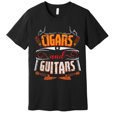 Funny Cigar Guitar Design Cigar Lover Smoking Gift Premium T-Shirt