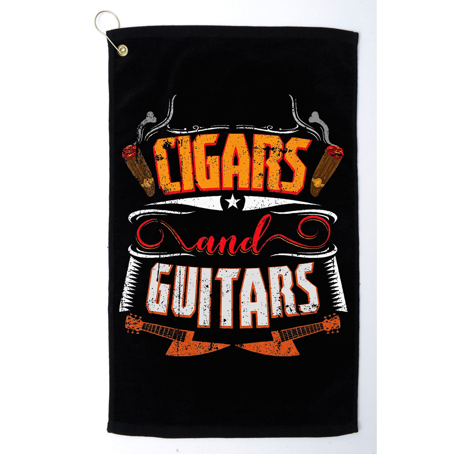 Funny Cigar Guitar Design Cigar Lover Smoking Gift Golf Towel