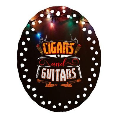 Funny Cigar Guitar Design Cigar Lover Smoking Gift Ceramic Oval Ornament