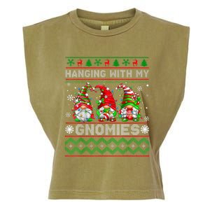 Funny Christmas Gnome Hanging With My Gnomies Family Pajamas Garment-Dyed Women's Muscle Tee