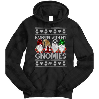 Funny Christmas Gnome Hanging With My Gnomies Family Pajamas Tie Dye Hoodie