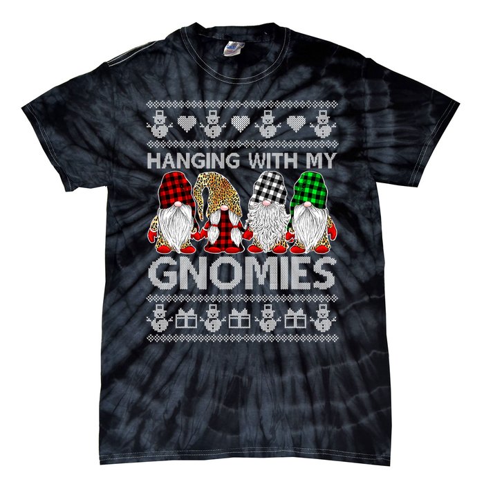 Funny Christmas Gnome Hanging With My Gnomies Family Pajamas Tie-Dye T-Shirt