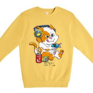 Funny Cat Gaming Cat Lover Kawaii Video Games Funny Gamer Premium Crewneck Sweatshirt