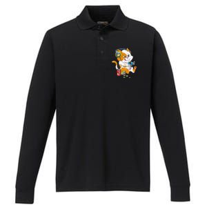 Funny Cat Gaming Cat Lover Kawaii Video Games Funny Gamer Performance Long Sleeve Polo