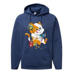 Funny Cat Gaming Cat Lover Kawaii Video Games Funny Gamer Performance Fleece Hoodie