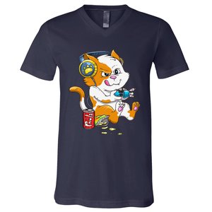 Funny Cat Gaming Cat Lover Kawaii Video Games Funny Gamer V-Neck T-Shirt