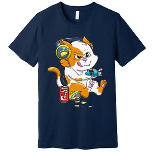 Funny Cat Gaming Cat Lover Kawaii Video Games Funny Gamer Premium T-Shirt