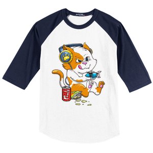 Funny Cat Gaming Cat Lover Kawaii Video Games Funny Gamer Baseball Sleeve Shirt