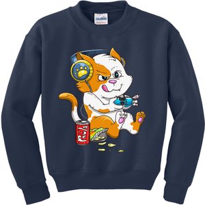 Funny Cat Gaming Cat Lover Kawaii Video Games Funny Gamer Kids Sweatshirt