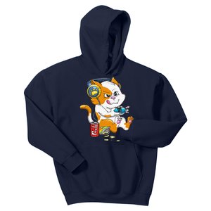 Funny Cat Gaming Cat Lover Kawaii Video Games Funny Gamer Kids Hoodie