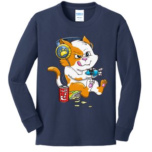 Funny Cat Gaming Cat Lover Kawaii Video Games Funny Gamer Kids Long Sleeve Shirt