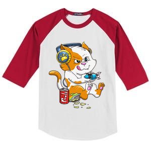 Funny Cat Gaming Cat Lover Kawaii Video Games Funny Gamer Kids Colorblock Raglan Jersey