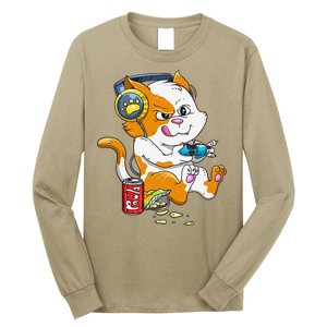 Funny Cat Gaming Cat Lover Kawaii Video Games Funny Gamer Long Sleeve Shirt