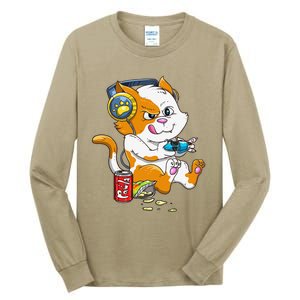 Funny Cat Gaming Cat Lover Kawaii Video Games Funny Gamer Tall Long Sleeve T-Shirt