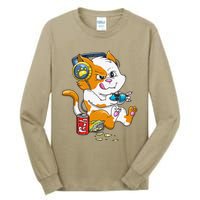 Funny Cat Gaming Cat Lover Kawaii Video Games Funny Gamer Tall Long Sleeve T-Shirt