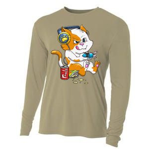 Funny Cat Gaming Cat Lover Kawaii Video Games Funny Gamer Cooling Performance Long Sleeve Crew