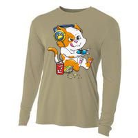 Funny Cat Gaming Cat Lover Kawaii Video Games Funny Gamer Cooling Performance Long Sleeve Crew