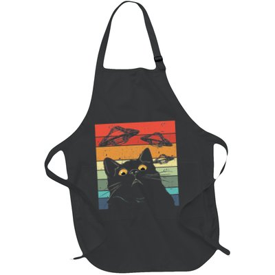 Funny Cat  Galaxy Ca Spaceship Alien Cat Ufo Full-Length Apron With Pockets