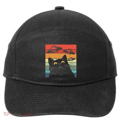 Funny Cat  Galaxy Ca Spaceship Alien Cat Ufo 7-Panel Snapback Hat
