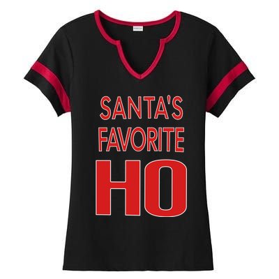 Funny Christmas Great Gift For SantaS Favorite Ho Typography Cool Gift Ladies Halftime Notch Neck Tee