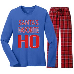 Funny Christmas Great Gift For SantaS Favorite Ho Typography Cool Gift Women's Long Sleeve Flannel Pajama Set 