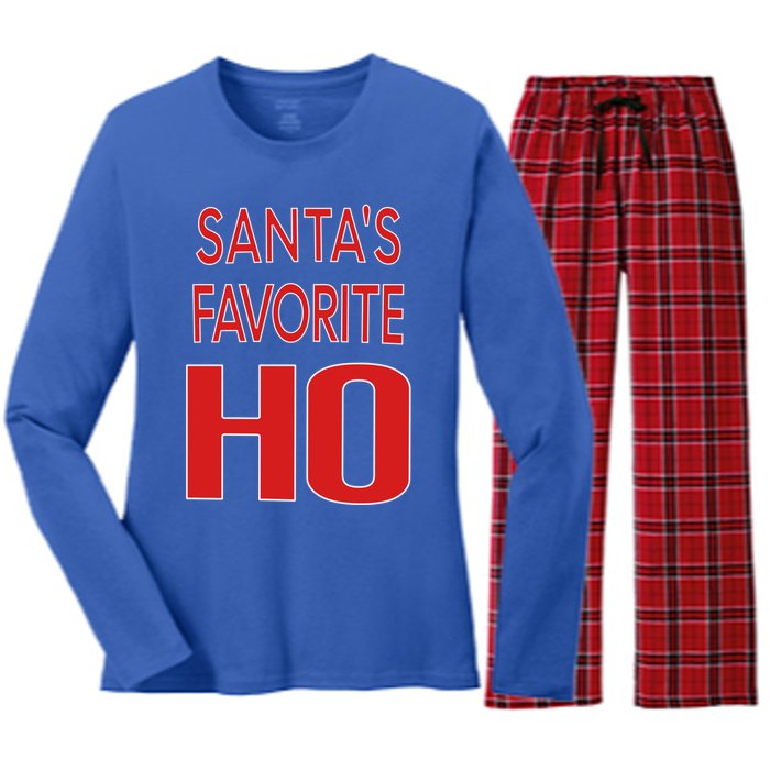 Funny Christmas Great Gift For SantaS Favorite Ho Typography Cool Gift Women's Long Sleeve Flannel Pajama Set 