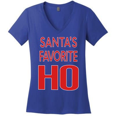 Funny Christmas Great Gift For SantaS Favorite Ho Typography Cool Gift Women's V-Neck T-Shirt