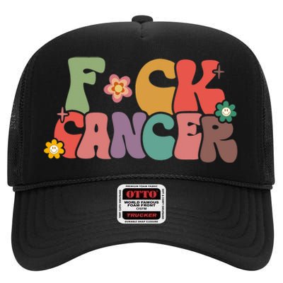 Fuck Cancer Groovy Retro High Crown Mesh Back Trucker Hat