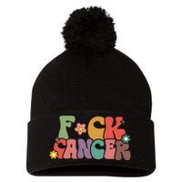 Fuck Cancer Groovy Retro Pom Pom 12in Knit Beanie