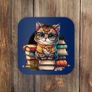 Funny Cat Gift For Kitten Lovers Cute Cat Librarian Book Coaster