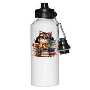 Funny Cat Gift For Kitten Lovers Cute Cat Librarian Book Aluminum Water Bottle