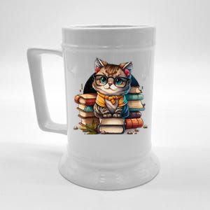 Funny Cat Gift For Kitten Lovers Cute Cat Librarian Book Beer Stein