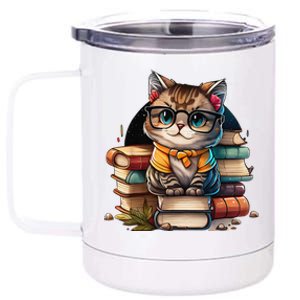 Funny Cat Gift For Kitten Lovers Cute Cat Librarian Book 12 oz Stainless Steel Tumbler Cup