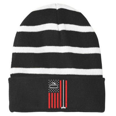 Funny Curling Gift Curling Players Usa Team Meaningful Gift Striped Beanie with Solid Band