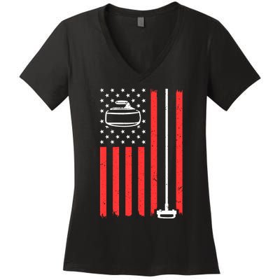 Funny Curling Gift Curling Players Usa Team Meaningful Gift Women's V-Neck T-Shirt