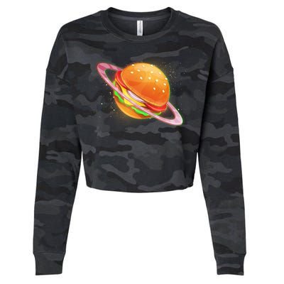 Funny Cosmic Galaxy Burger Planet Cropped Pullover Crew