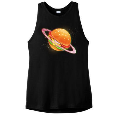 Funny Cosmic Galaxy Burger Planet Ladies PosiCharge Tri-Blend Wicking Tank