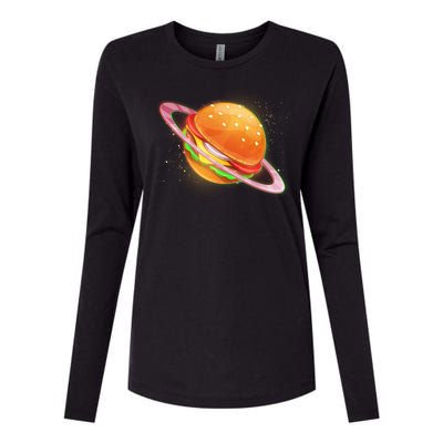 Funny Cosmic Galaxy Burger Planet Womens Cotton Relaxed Long Sleeve T-Shirt