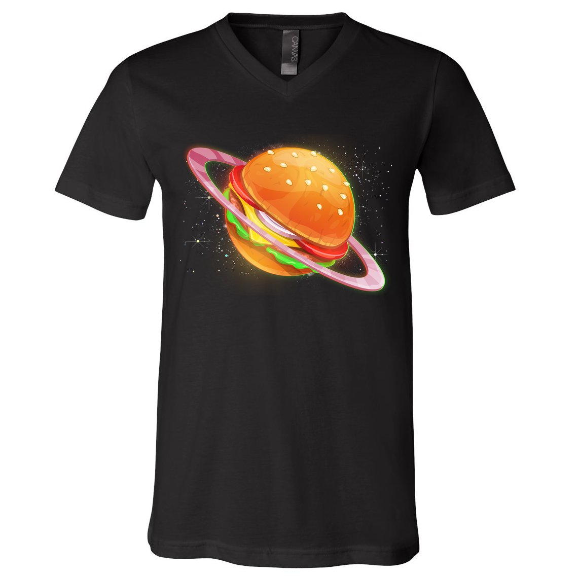 Funny Cosmic Galaxy Burger Planet V-Neck T-Shirt