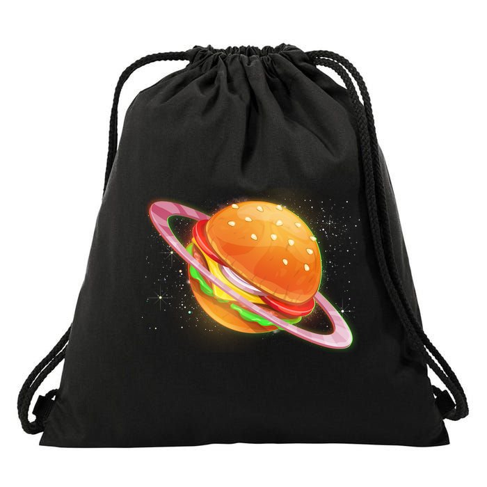 Funny Cosmic Galaxy Burger Planet Drawstring Bag