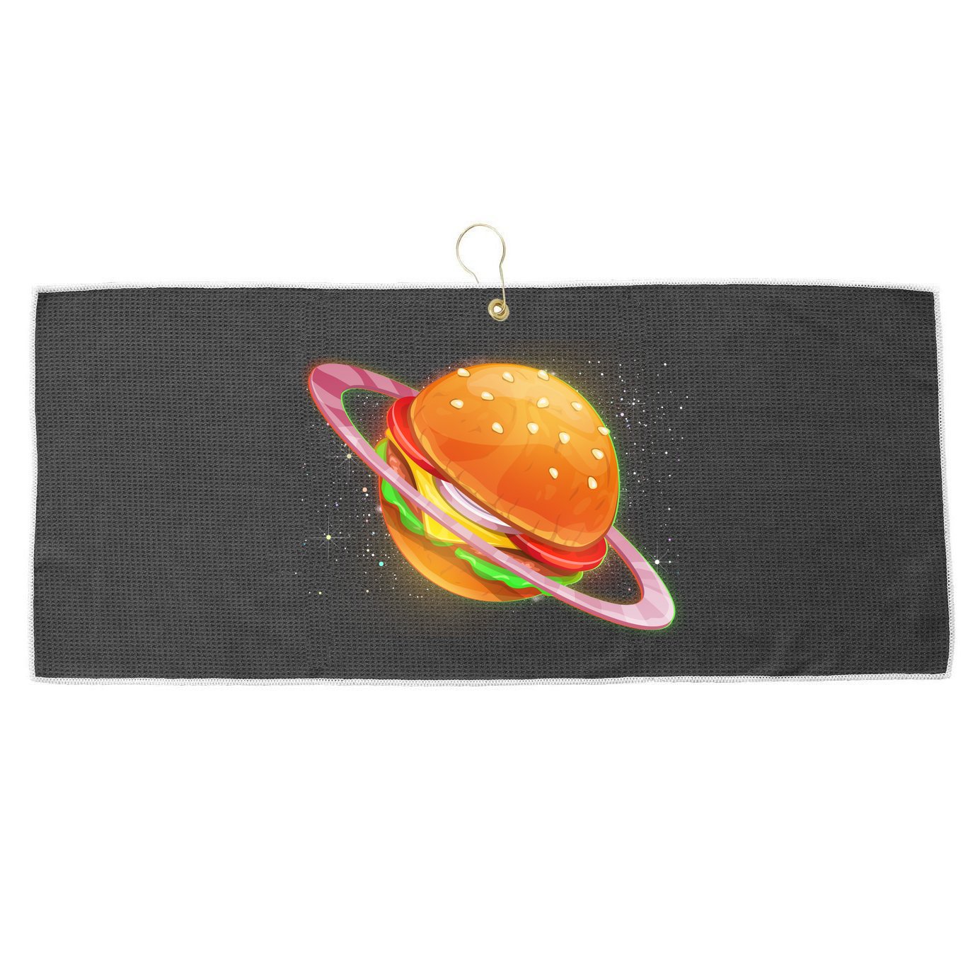 Funny Cosmic Galaxy Burger Planet Large Microfiber Waffle Golf Towel