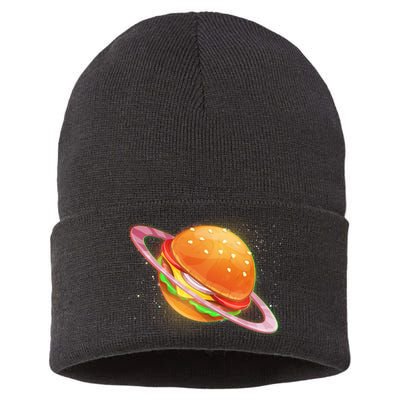 Funny Cosmic Galaxy Burger Planet Sustainable Knit Beanie