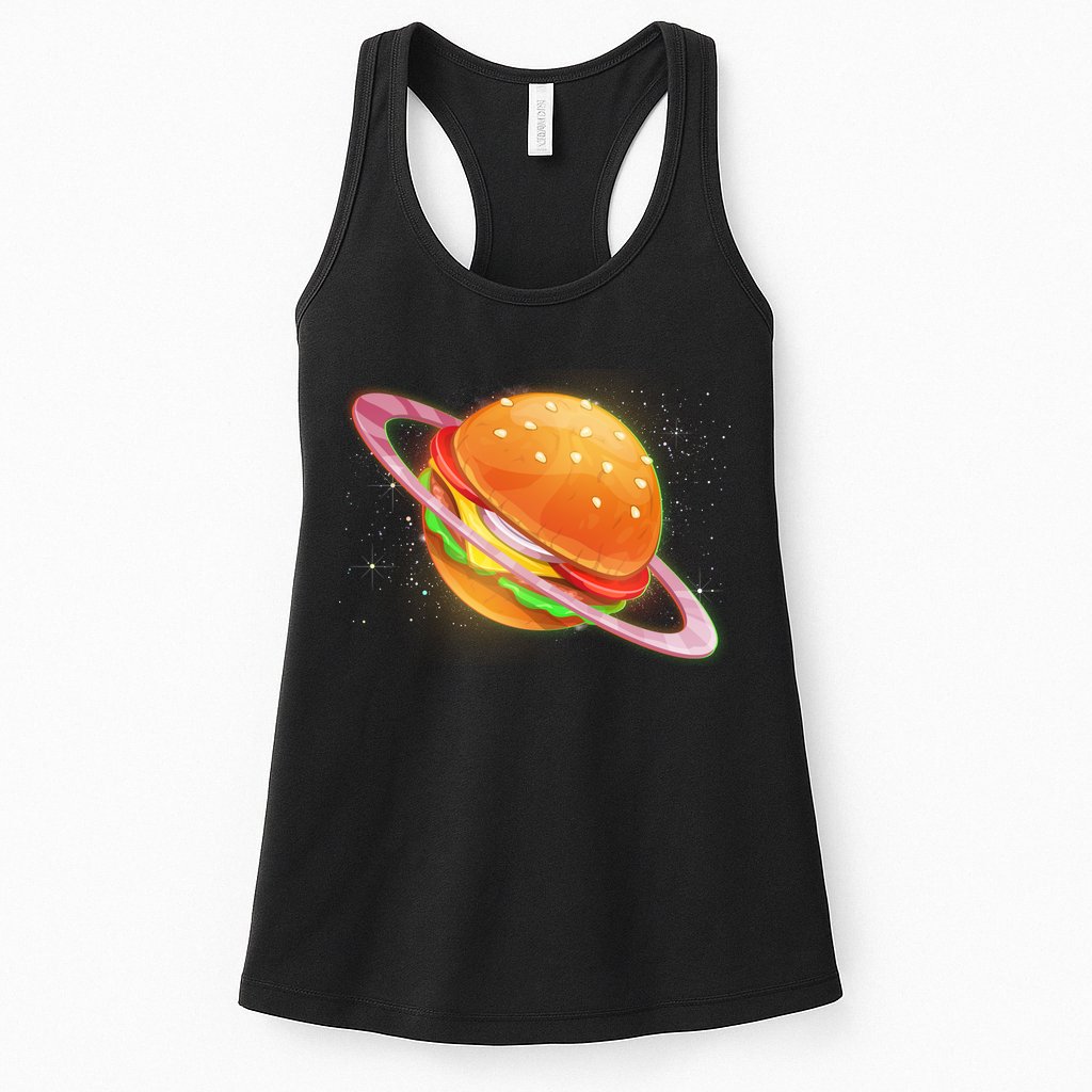 Funny Cosmic Galaxy Burger Planet Womens Tank Top