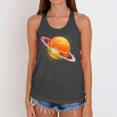 Funny Cosmic Galaxy Burger Planet Women's Knotted Racerback Tank