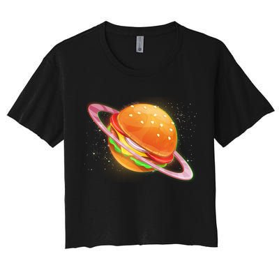 Funny Cosmic Galaxy Burger Planet Crop Top