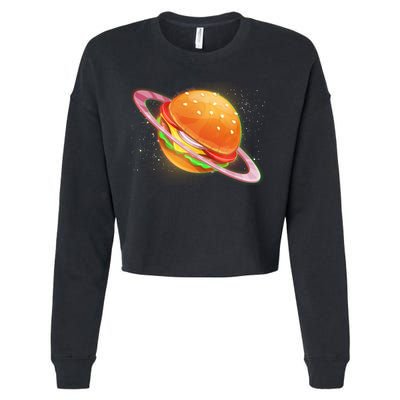 Funny Cosmic Galaxy Burger Planet Cropped Pullover Crew