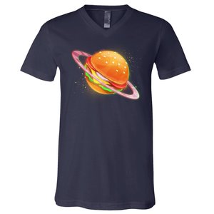 Funny Cosmic Galaxy Burger Planet V-Neck T-Shirt