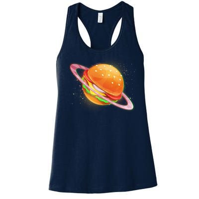 Funny Cosmic Galaxy Burger Planet Women's Racerback Tank