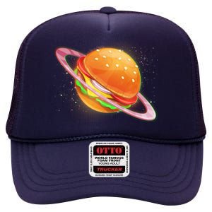 Funny Cosmic Galaxy Burger Planet High Crown Mesh Back Trucker Hat