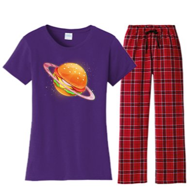 Funny Cosmic Galaxy Burger Planet Women's Flannel Pajama Set